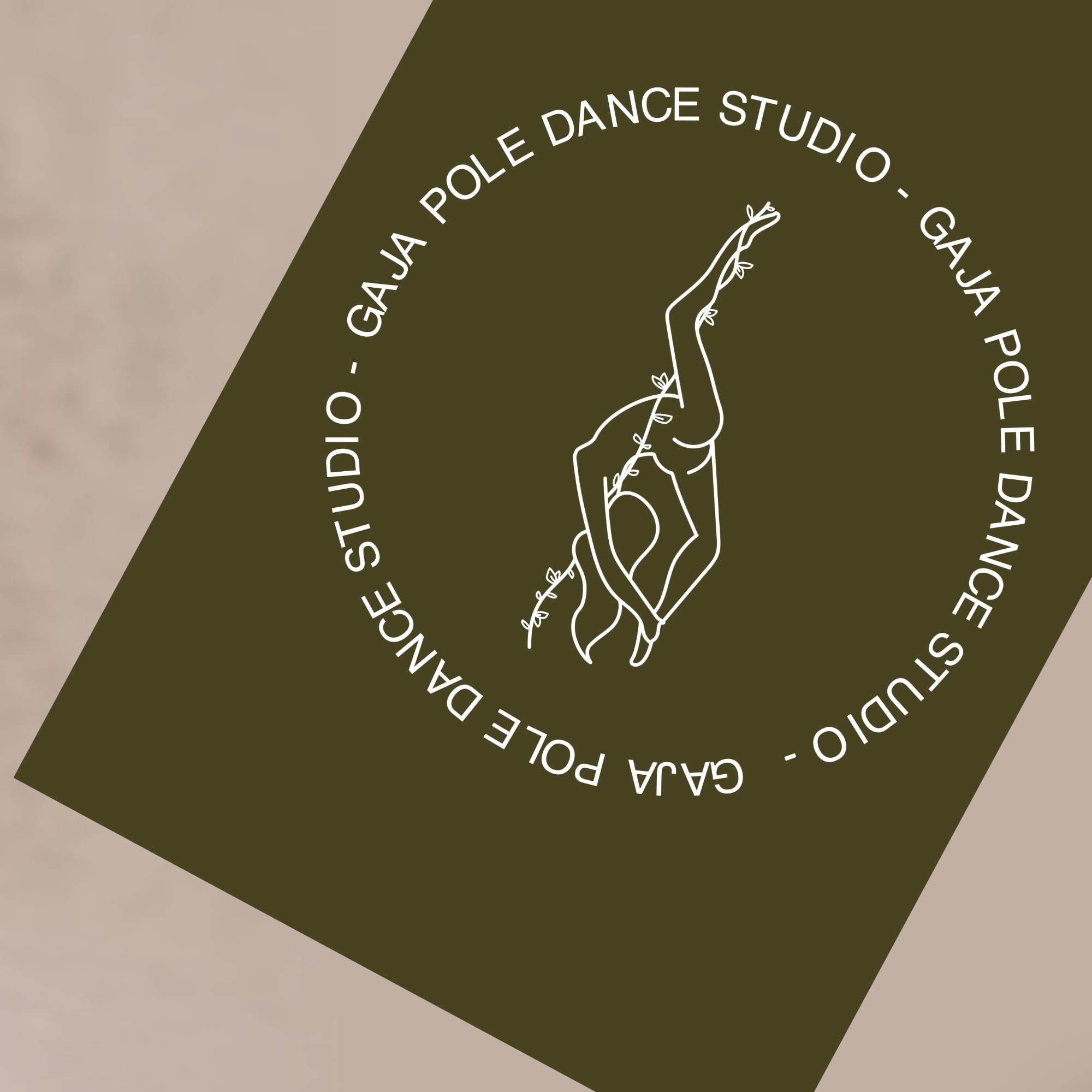 Projekt naklejki okrągłej Gaja Pole Dance Studio z sylwetką tancerki w ruchu