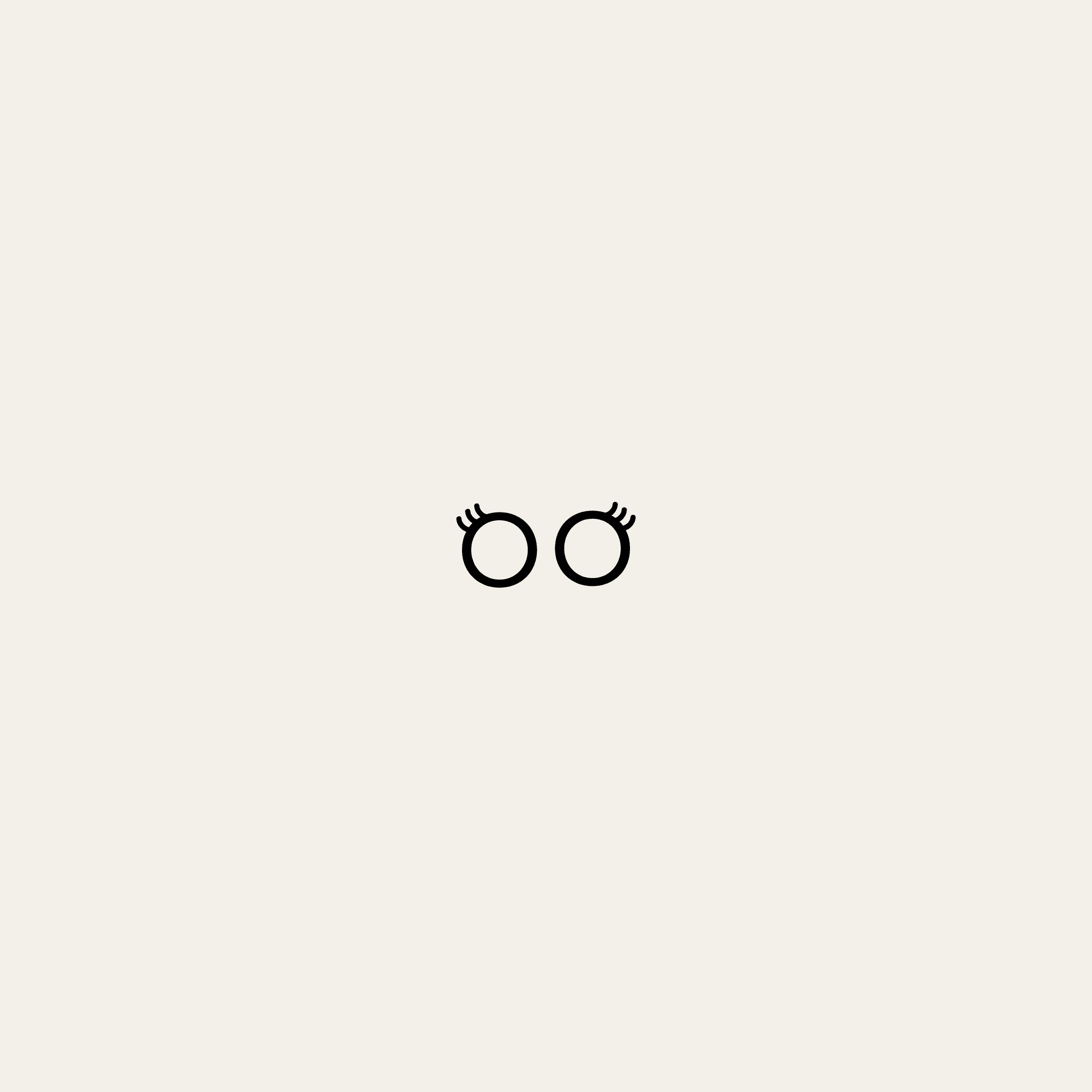 Minimalny symbol dwóch liter O z rzęsami – znak graficzny wyizolowany na kremowym tle, kluczowy element logo Lashroom